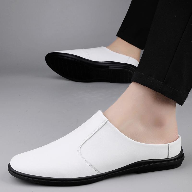 Fashion Men Summer Office Half Drag Business Shoes Genuine Leather Work Antiskid Walking Sandal New Designer Soft Bottom Breathable Shoe