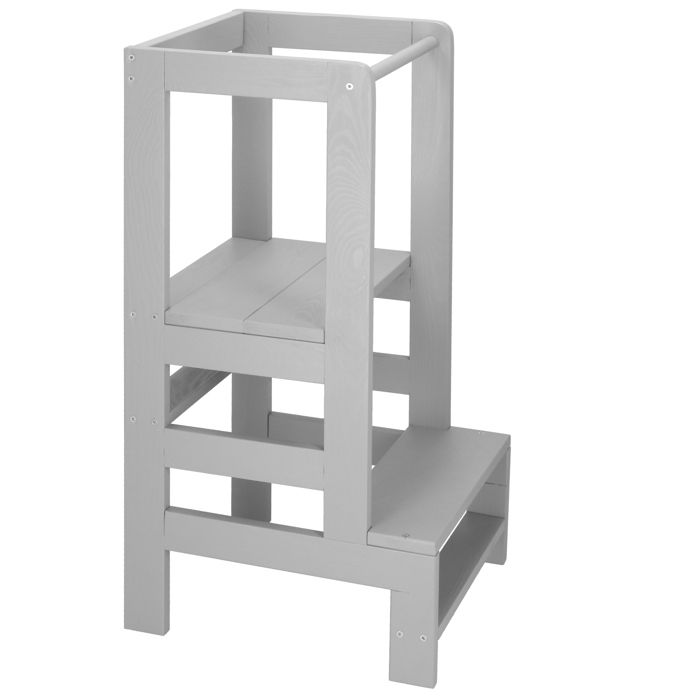 Springos® Tour D'apprentissage Et Observation Pour Enfants. Montessori Kitchen Helper En Bois Massif DIY - Gris