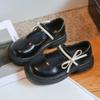 2024 Spring Autumn Black School Girl Shoes Fashion Bowknot Versatile Children's Leather Shoes Kids Princess Lolita Single Shoes