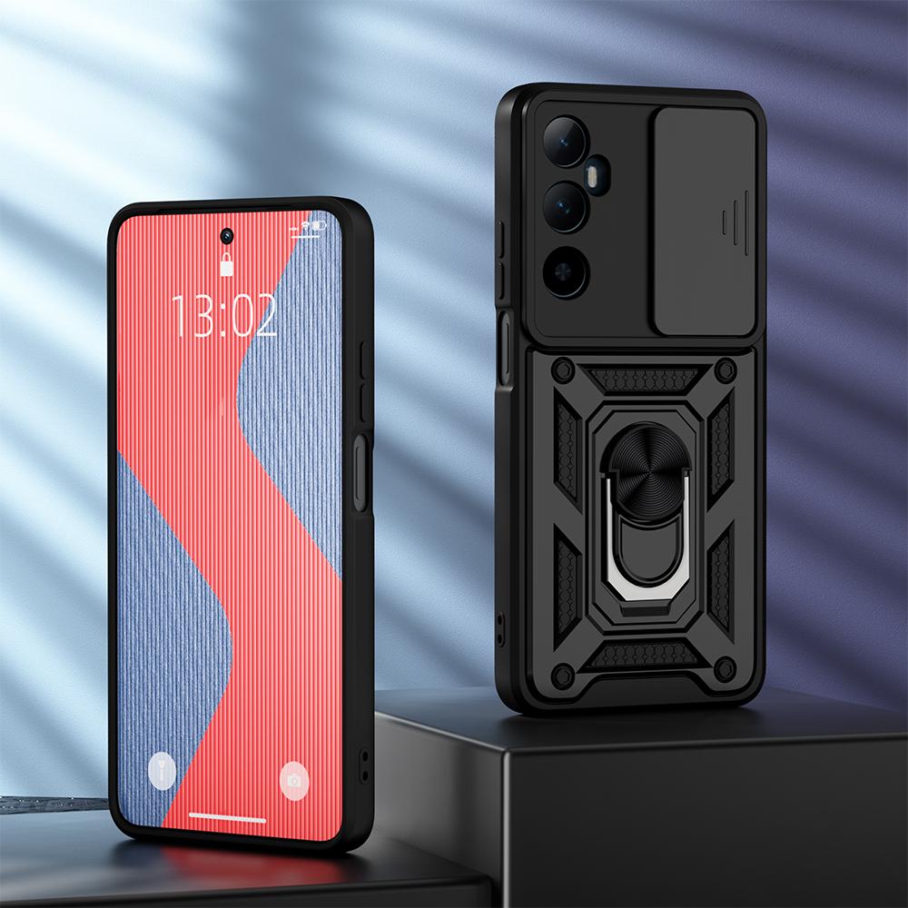 

KEYSION Противоударный защитный чехол для Realme C65 4G, защитное кольцо для объектива камеры, подставка, задняя крышка для телефона OPPO Realme C65 for Realme C65 чёрный