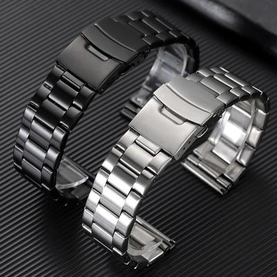 20mm 22mm Metall-Uhrenarmband Universelles Ersatz-Armband Doppeldruck-Faltschließe Schwarz Silber mit Werkzeug Uhrenzubehör