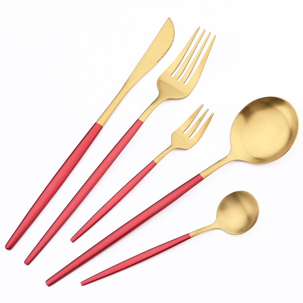 20Pcs Matte Red Gold Dinnerware Set Western Stainless Steel Flatware Knife Cake Fork Tea Spoon Cutlery Set Kitchen Tableware Silverware