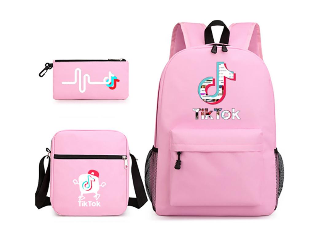 3 Piece School Backpack Set for Students Large Capacity Oxford Cloth Schoolbag with Shoulder Strap and Pencil Case