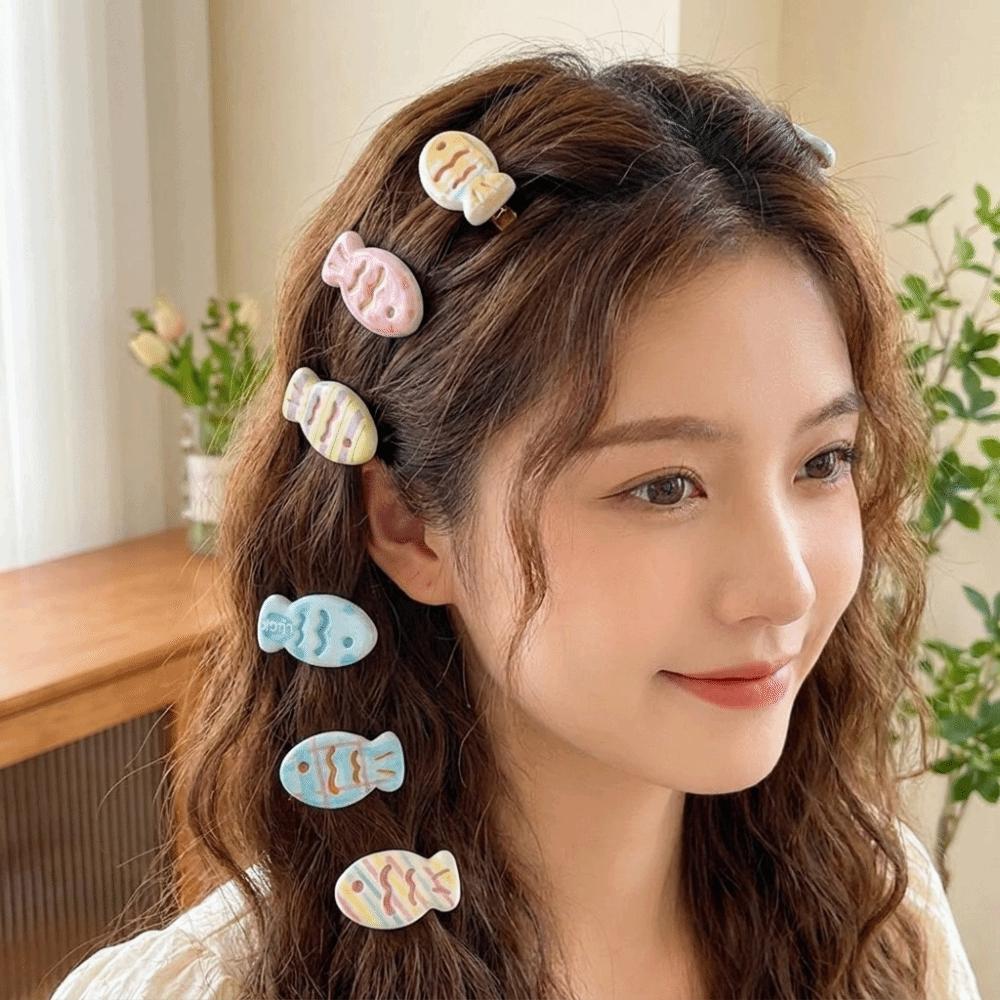 Sweet Polka Dot Hair Clips Mixed Color Oval Side Bangs Clips for 6PCS/SET Women