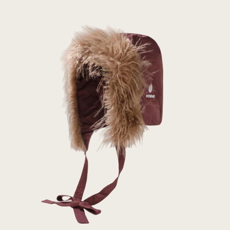 

Winter Fur-Trimmed Cold-Weather Women Outdoor Windproof Ear-Warming Thermal Beanie Lightweight Plush Down-Filled Cotton Hat One Size