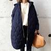 Fall Winter Women Jacket Hooded Zip-up Rhombus Texture Thin Padded Long Sleeves