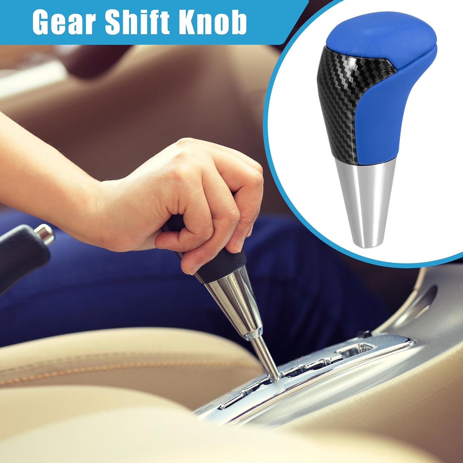 

Automatic Transmission Gear Shift Knob Carbon Fiber Pattern for Toyota Yaris R 2016 2018 Unpunched Faux Leather Blue