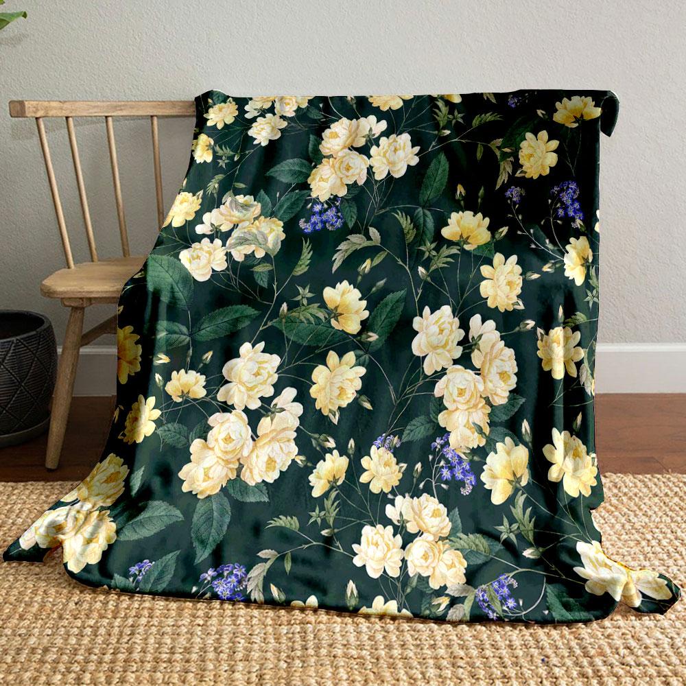 Yellow Floral Blanket bedroom Blanket for Livingroom Couch lunch break Soft throw for Friend's festival Gift
