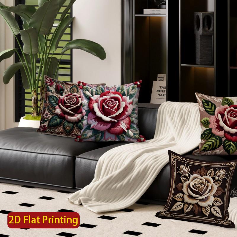 2D  Vintage Embossed Rose Floral Throw Pillow Covers Pattern Cushion Cover Suitable For Sofa Bedroom Car Pillow Cover