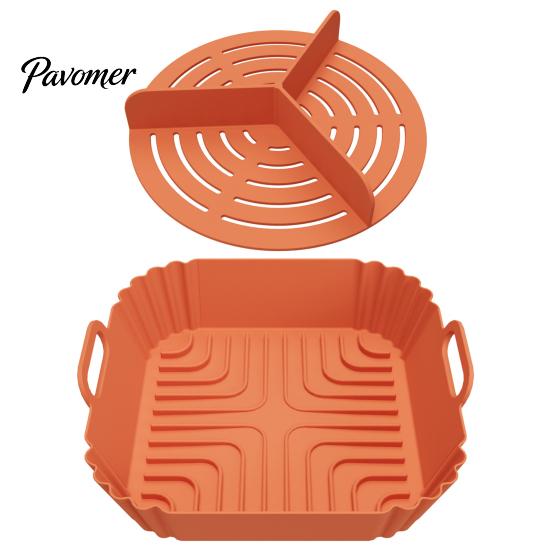 Nonstick Grilling Tray 2PCS Air Fryer Silicone Baking Pan with Handles, Square And Rectangular Microwave Safe Oven Set, Liner for Roasting Steaming