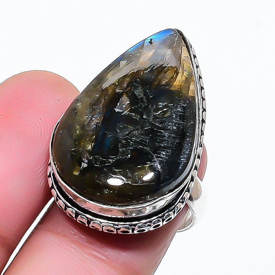 Natural Labradorite Gemstone 925 Sterling Silver Jewelry Ring Size 5.5 AR-17695