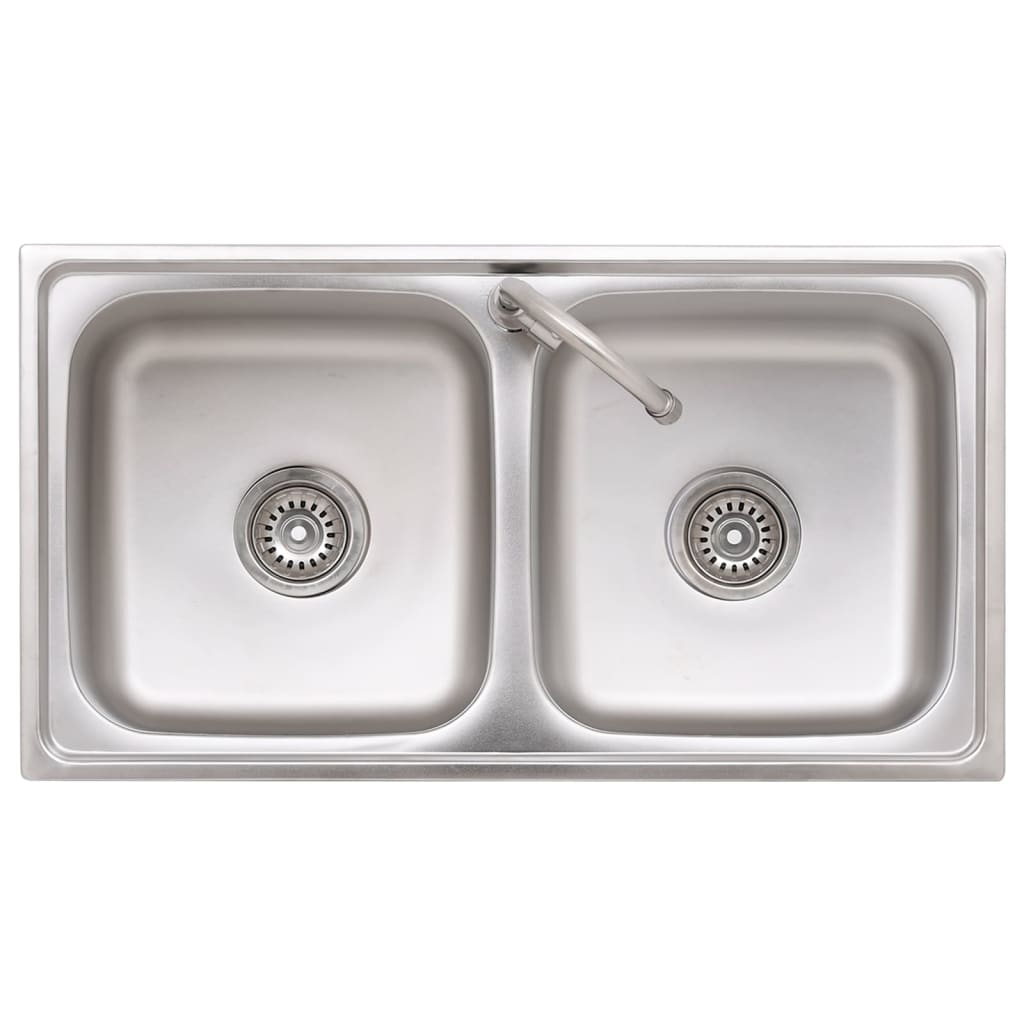 Camping Sink with Double Basin and Faucet Stainless Steel