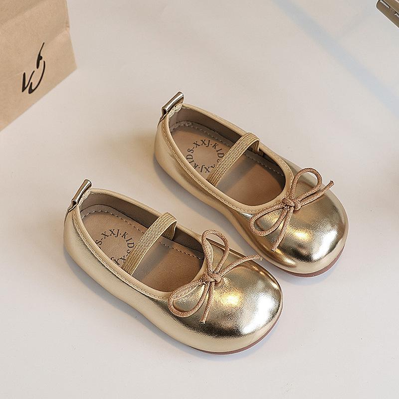 

Children Ballet Flats Bowknot Solid Spring Girls Pu Leather Shoe Toddler Elastic Band Soft Sole Non-slip Kid Princess Shoes 25