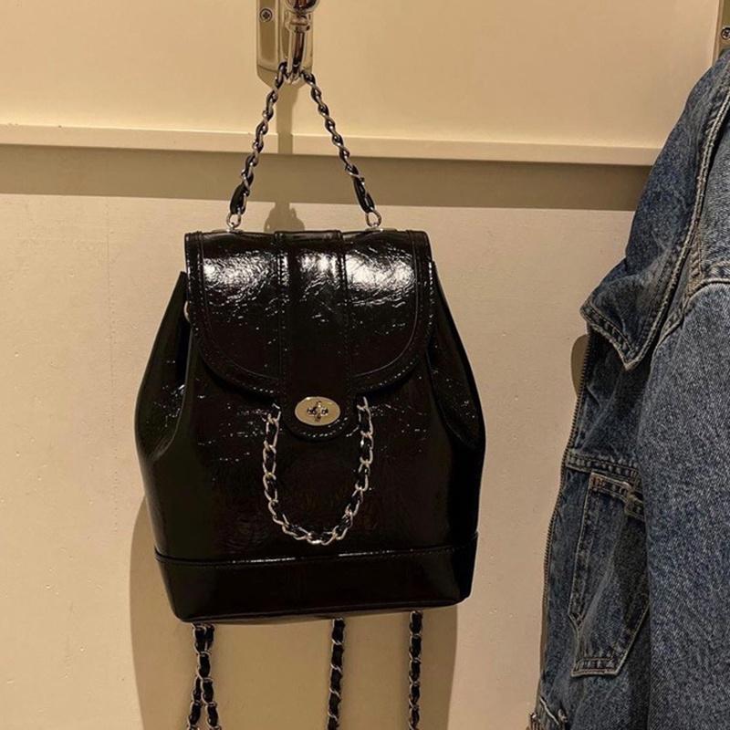 IELGY Корейский нишевый женский мини-рюкзак с цепочкой в ​​стиле ароматов чёрный — фото 8