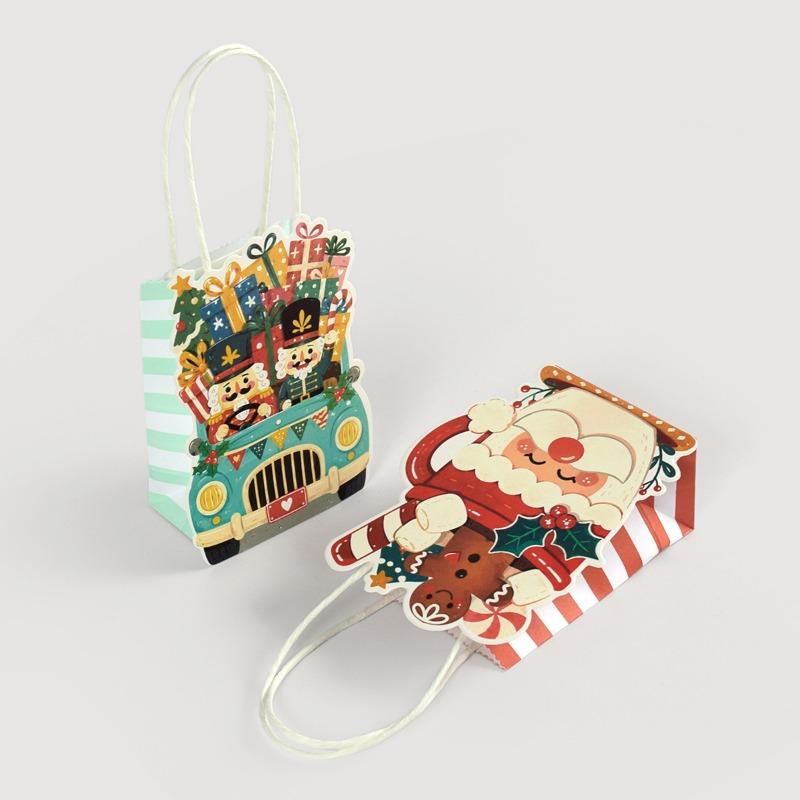 Christmas mini paper bag, three-dimensional sticker card, children's party small gift packaging bag, gift box bag 10 pcs/bag