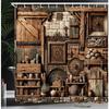 Ambesonne Rustic Shower Curtain, Weathered and Grunge Look Medieval Time Inspired Cottage Scene Wooden Details, Cloth Fabric Bat