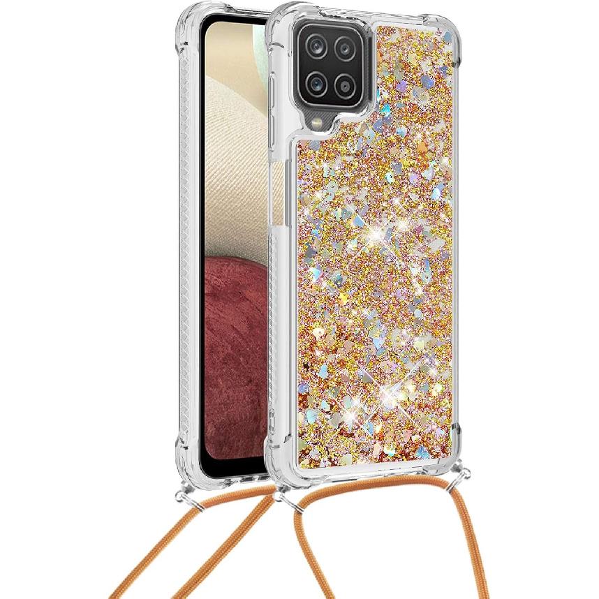 

Case for Samsung A12, Glitter Quicksand Sparkle Silicone TPU Fashion Girly Women Case Cover with Adjustable Lanyard Neck Strap for Samsung Galaxy A12 LS-5