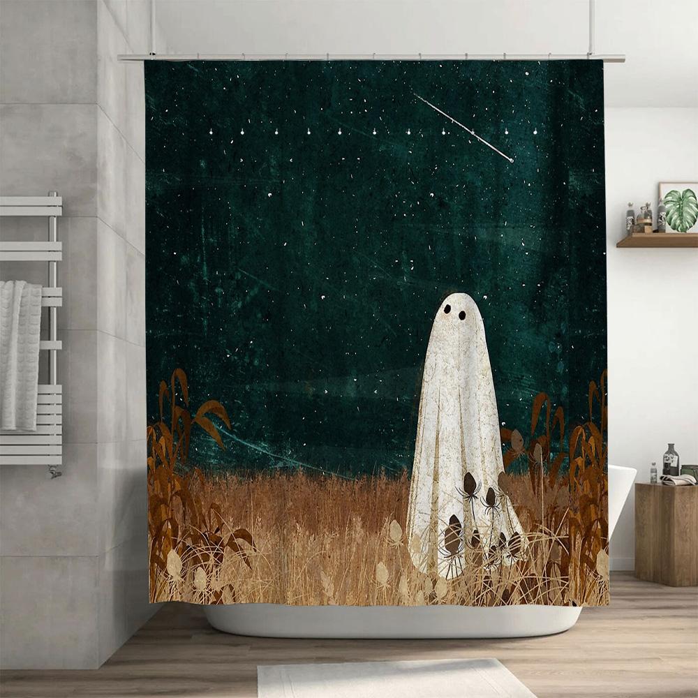 Spooky Ghost Shower Curtain Halloween Decor Gothic Horror Bathroom Set Vintage Creepy Wall Hanging Tapestry Home Decor