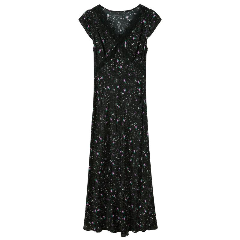 Sancai 2026 Summer French V-Neck Floral A-Line Long Dress S
