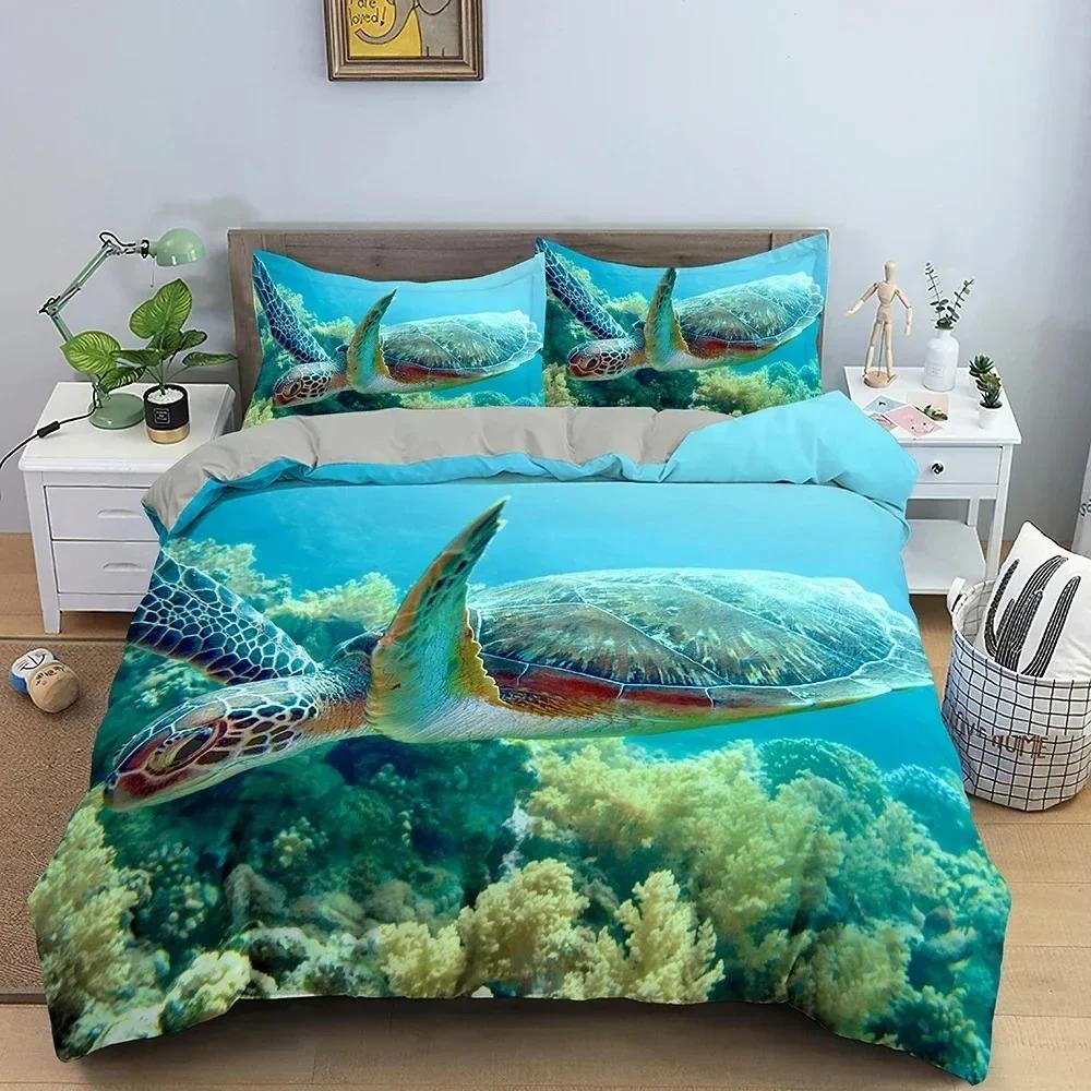 3D Sea Turtle Beddings Set Psychedelic Animal Duvet Cover Comforter Covers Single Twin Full Queen King Polyester Quilt Cover