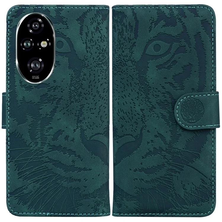 

For Honor 200 Pro 5G Shockproof Case Tiger Imprint Leather Wallet Phone Cover - Green