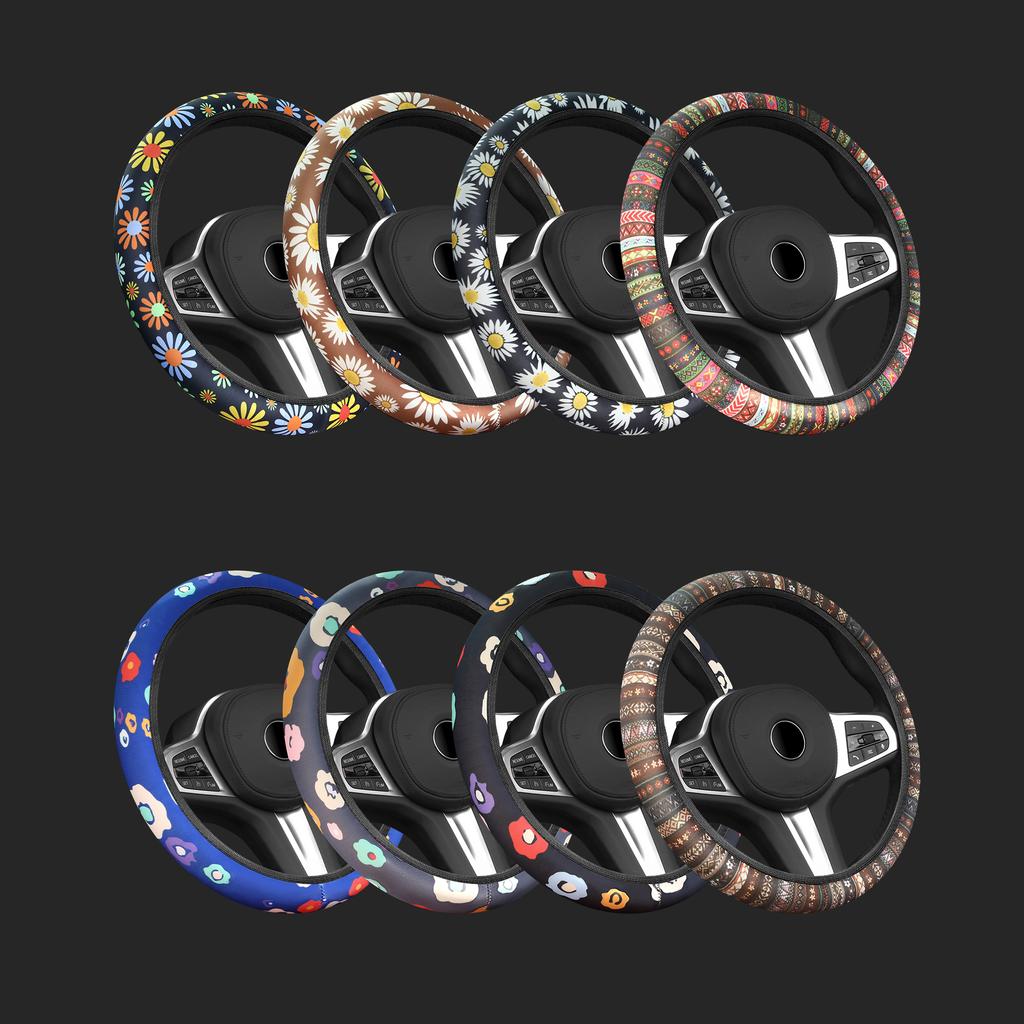 Car steering wheel cover Elastic Floral Steering Wheel Cover- No Inner Ring Breathable Non-Slip Ultra-Thin Auto Handle Accessory
