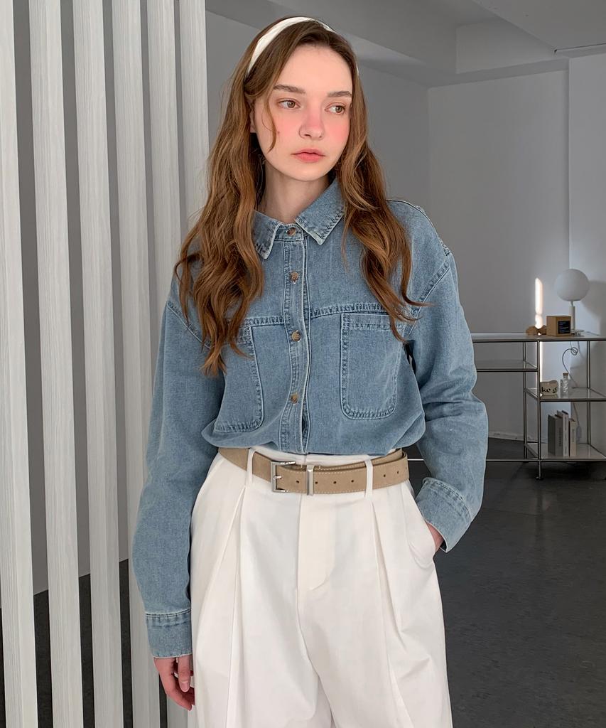 Baseukala Stitch Line Vintage Denim Shirt (2Colors)