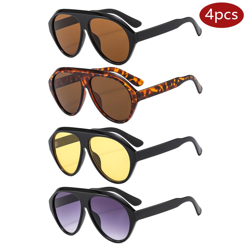

Cycling 4pcs Vintage Flat Top Pilot Sunglasses New Women Oval Sun Glasses Female Candy Color Large Frame Casual Eyeglasses