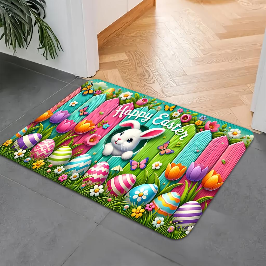 VIKAMA Premium Happy Easter Bunny Egg Tulip Design Door Mat Welcome Mat Rug For Bedroom Carpet For Living Room Home Decor