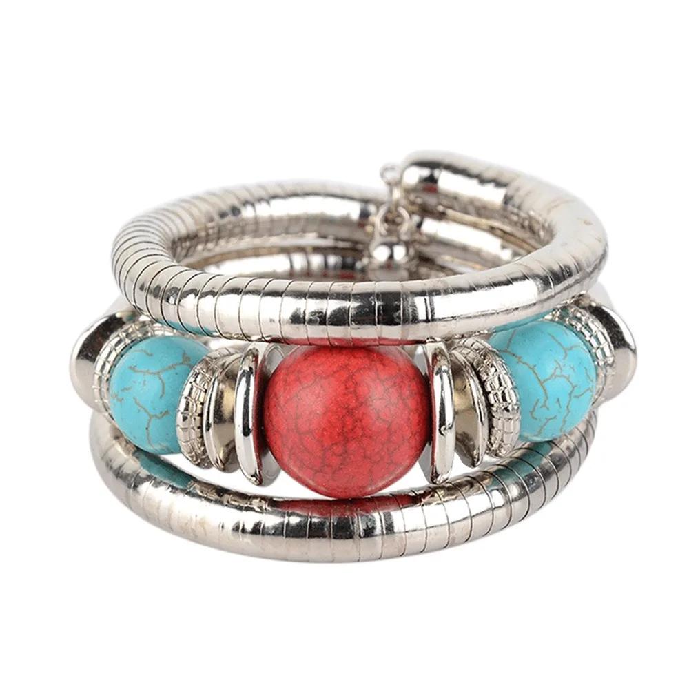 New Alloy Snake Bracelet Stacking Gold Color Multi Layer Bracelet Silver Color Punk Three Layer Bangle Jewelry Accessories