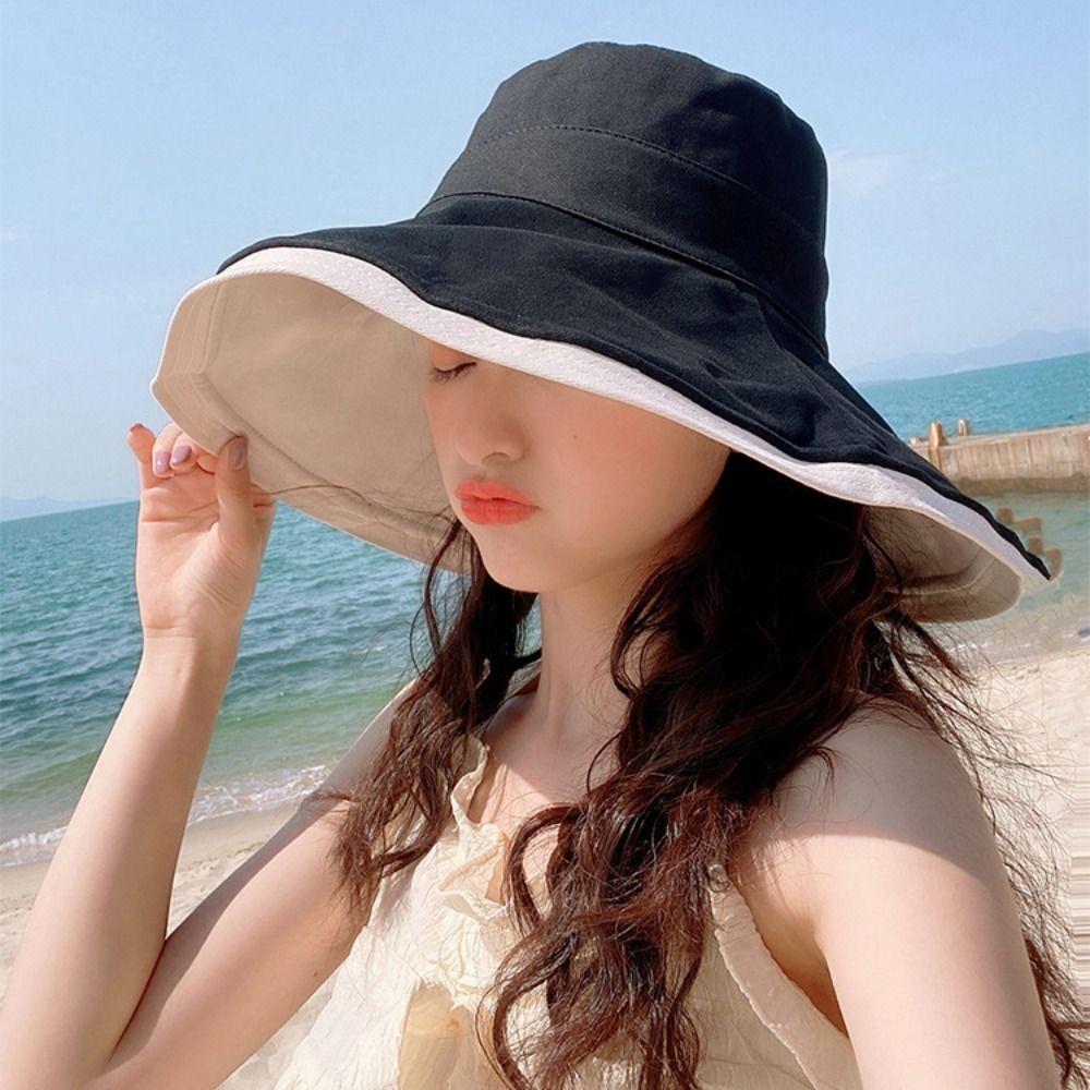 Versatile Women Sun Hat Broad-edged Bucket Hat Portable Double-sided Wear Fisherman's Hat  Beach