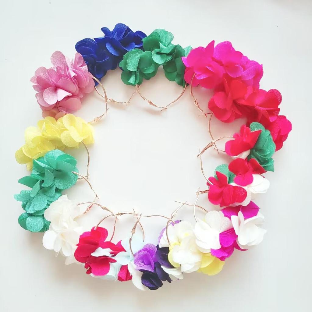 Geometryczne Kolczyki Koła z Kwiatowym Wzorem ze Stopu Metalu, Ręcznie Robione, w Stylu Koreańskim, dla Kobiet