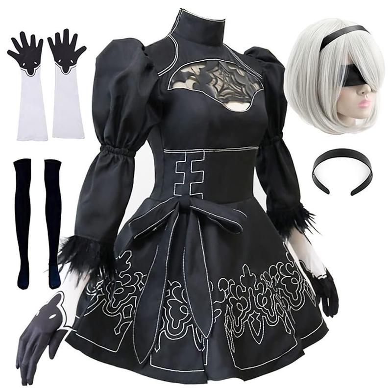 

2B Neil cosplay costume, Neil Mechanical Era anime party full set role-playing performance dress set, black dress full set fancy party Halloween XXXL чорний