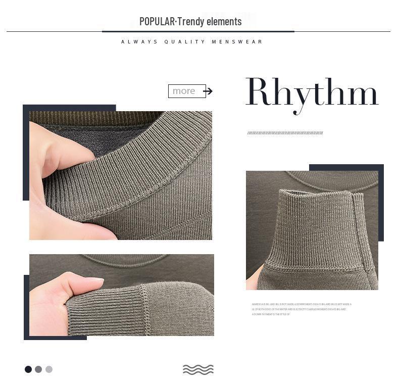 Men's Wool Knit Sweater with Fleece Lining - Thickened, Round Neck, Loose Casual Style, Warm Layer