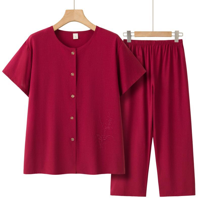 Elegant Two-Piece Summer Set for Middle-Aged and Elderly Women - Short Sleeve Casual Style