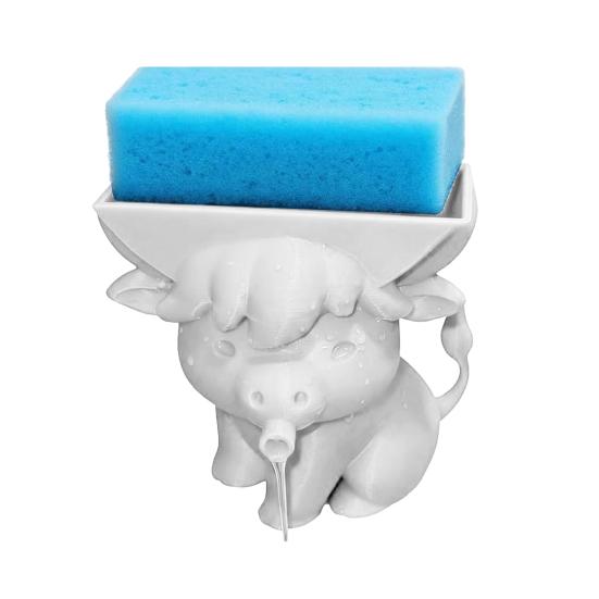 

Highland Cow Sponge Holder with Drainage Bathroom Kitchen Sink Countertop 3D Printed Cattle Sponge Stand Multifunctional Sponge Organizer Storage Rack белый