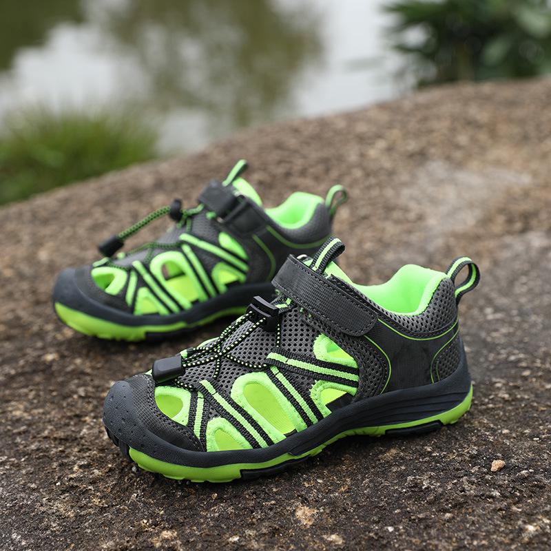 

Kids Closed-Toe Sandals: Summer 2025 Slip-On, Non-Slip, Breathable Beach & Sport Clogs 35 зелёный