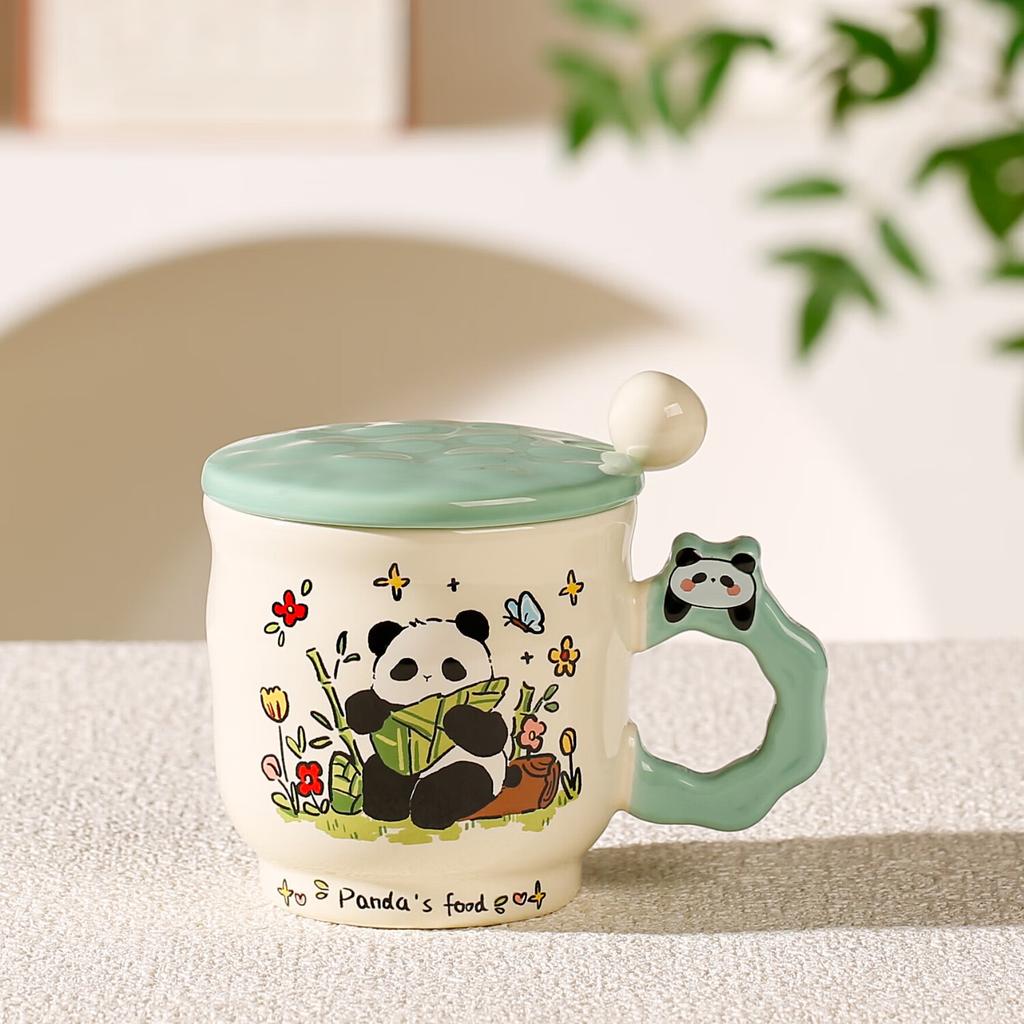 Cute Girl Heart with Cover Mug Cartoon Dessert Bear High Looking Office Ceramic Water Cup Birthday Souvenir