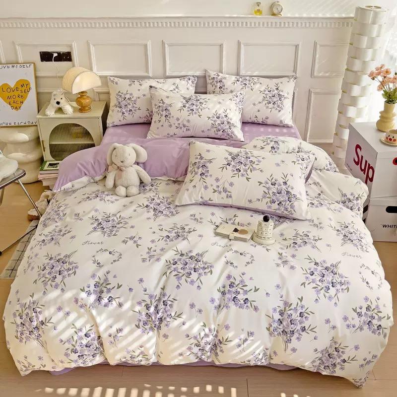 JOYBLISS 4-piece Cartoon Heart-shaped Plant Floral Print Set, Quilt Covers, Bed Sheets and Pillowcases (no Padding), Suitable for Bedroom