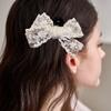 Hairpin Hollow Lace Bow Imitation Pearl Embellishments Hair Clip Spring Summer Lightweight Hair Accessories