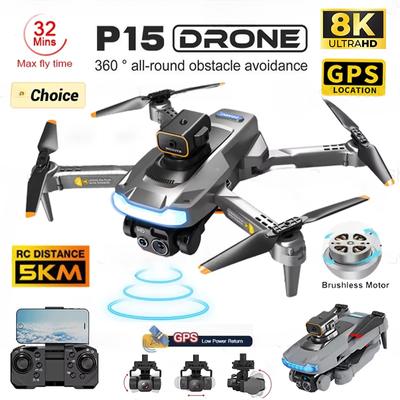 2025 New P15 GPS Drone 4K Aerial Photography Aircraft HD Dual Camera Obstacle Avoidance Positioning Anti-collision Quadcopter Children's Toy Gift