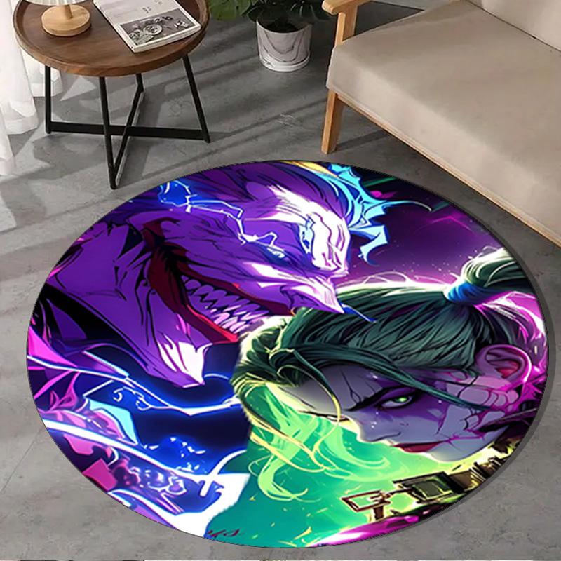 1PC The clown's Fiery Rise Round Rug, Non-slip Chair Mat, Home Decor, Circle Carpet Perfect for Office, Bedroom, Living Room,Christmas gift