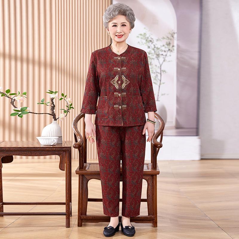 

Grandma s Stylish Plus Size Summer Two-Piece Outfit for Mature Women XL (suggested 42.5-50 kg) зелений