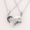 1 Pair Couple Necklace I Love You Rhinestone Inlaid Unisex Heart Shape Pendant Lover Necklace for Anniversary