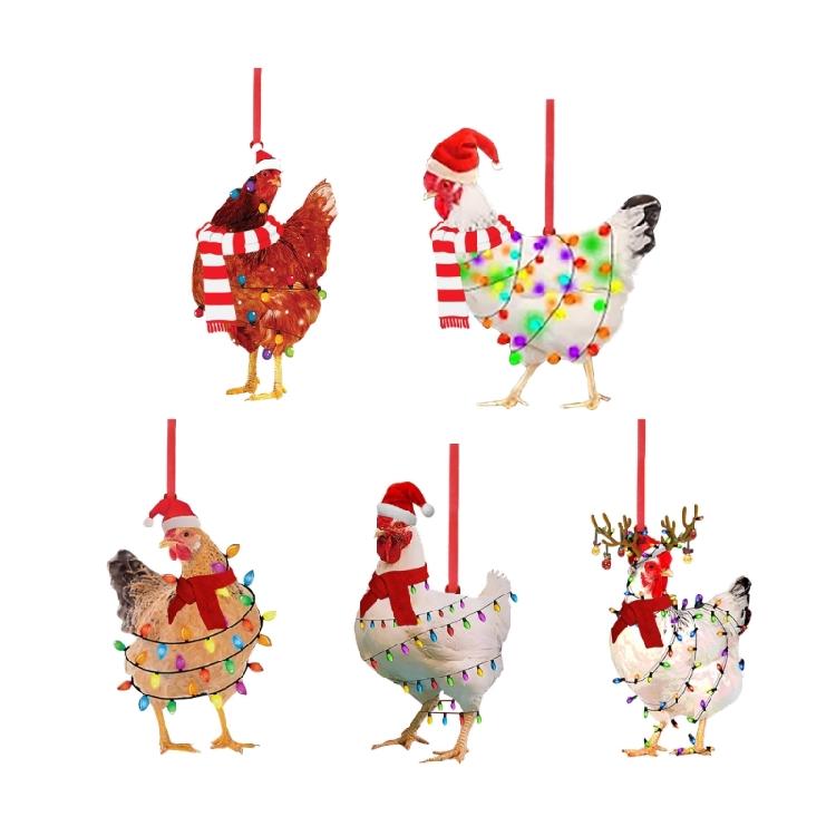 Christmas Scarf Chicken Pendant Wood Party Front Door Decoration Gift