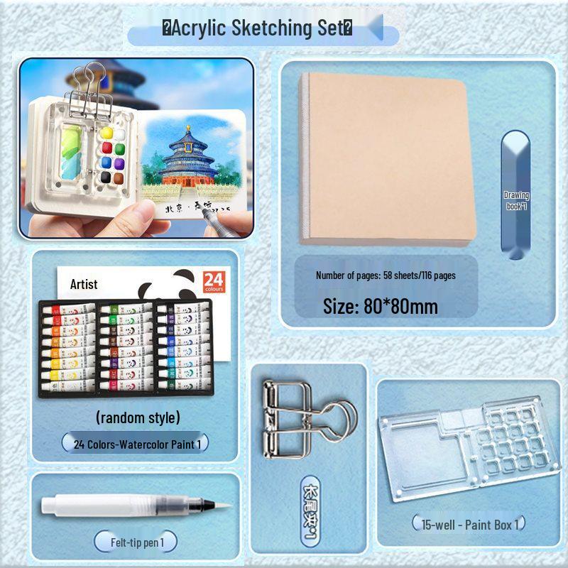 Children's Portable Watercolor Paint Set In Walnut Box