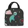 Cartoon Dinosaurs In Space Insulated Lunch Bag for Women Office Cooler Thermal Food Box Tote Leakproof Lunch Boxes Container