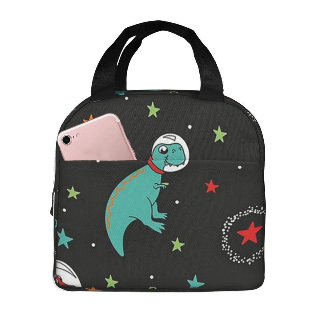 Cartoon Dinosaurs In Space Insulated Lunch Bag for Women Office Cooler Thermal Food Box Tote Leakproof Lunch Boxes Container