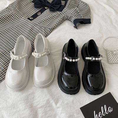 Französische Retro Britischer Stil kleine Lederschuhe Mädchen 2025 Frühling neu Perle Fee Wort mit Plateau Mary Jane einzelne Schuhe