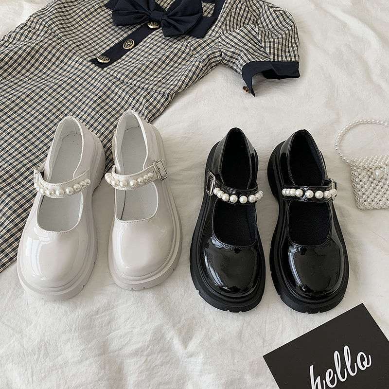 French Retro British Style Small Leather Shoes Girl 2025 Spring New Pearl Fairy Word with Platform Mary Jane Single Shoes